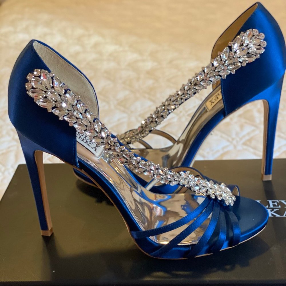 Navy Blue 7.5 Satin Badgely Mischka Bridal Heels